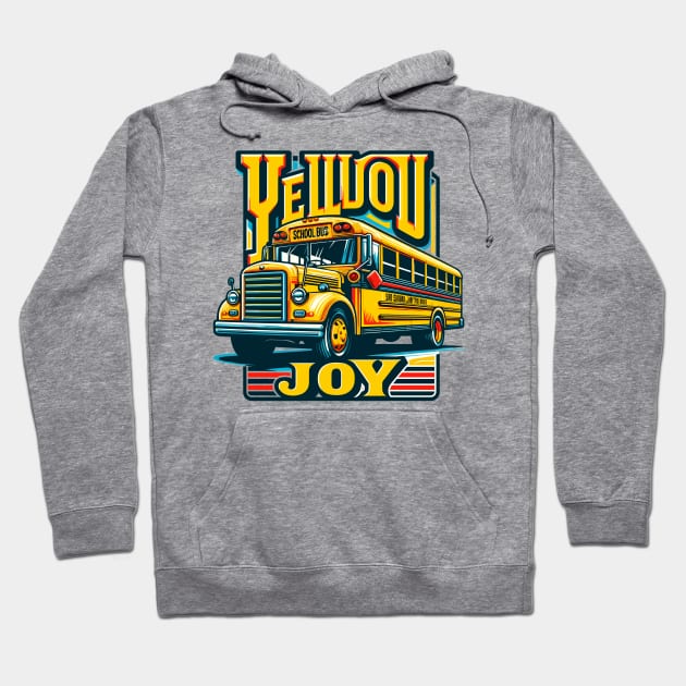 Vintage School Bus, Yellow Joy Hoodie by Vehicles-Art